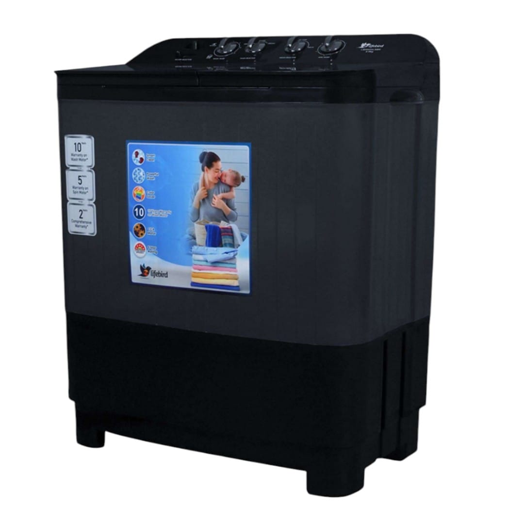 Lifebird 8 Kg Glass Black Semi Automatic Washing Machine